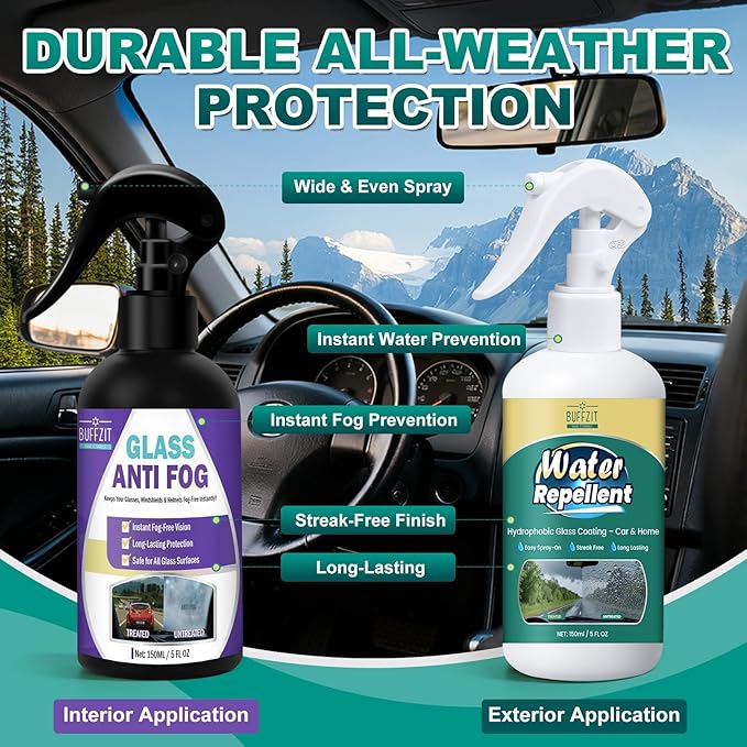 Anti-Fog and Rain-Repellent Spray Kit – Fast-Acting Defogger and Waterproof Spray for Clear Vision, Easy Spray for Car Windsh