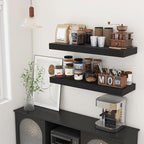 Deep Floating Shelves | 36 Inch Black Floating Shelves Set of 2 | 12 Inch Deep Rustic Wood Shelves for Wall | 36" W x 12" D B