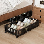 Bamboo Under Bed Storage with Wheels,Rolling Underbed Shoe Organizer Box for Shoes,Blankets,Toys,Clothes Container Space-Savi