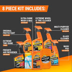 Armor All Premier Car Care Kit, Includes Car Wax & Wash Kit, Glass Cleaner, Car Air Freshener, Tire & Wheel Cleaner (8 Piece 