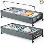Under Bed Storage Containers with Wheels 2 Pack Underbed Shoe Storage Bedroom Storage Bins Organizer Large Capacity Under Bed