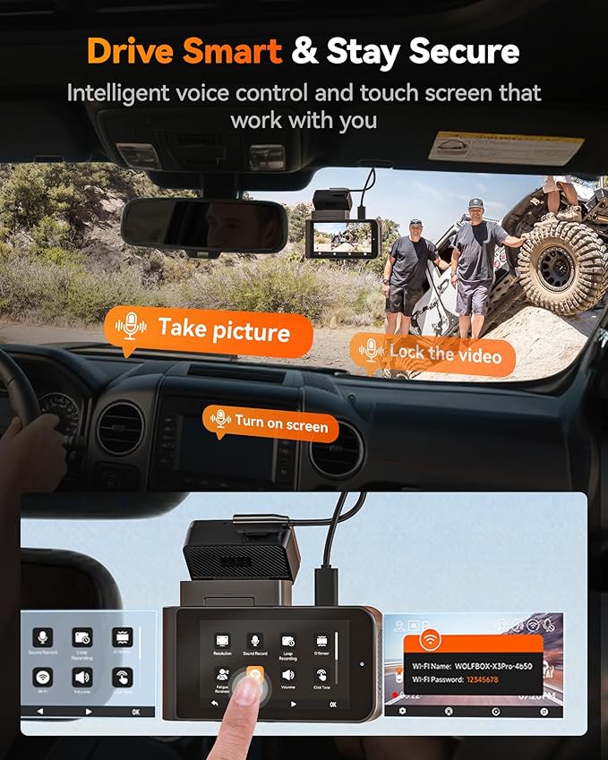 WOLFBOX X3 PRO Dash Cam Front and Rear, Dual STARVIS 2 IMX675, 1440P 60FPS+1440P ADAS Car Camera, EIS Image Stabilization wit