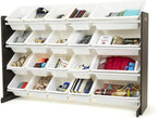 Humble Crew Extra-Large Toy Organizer with 20 Plastic Bins – White/Espresso Storage Rack with 4-Tier Shelves, Anti-Tip Safety