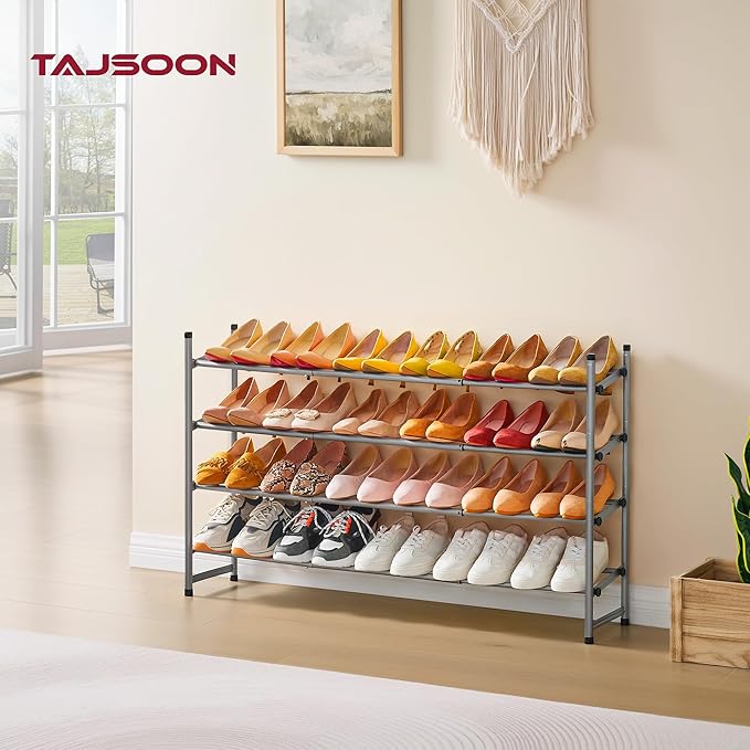 Tajsoon Expandable Shoe Rack for Closet 4 Tier, 29“-41“Adjustable & Stackable Shoe Shelf Storage, Metal Shoe Rack Organizer f