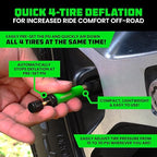 Rhino USA Adjustable Tire Deflator Kit (10-30 PSI) Ultimate Screw-on Automatic Tire Deflators for Offroad - Quick & Easy Air Down System for The Trails - Best Jeep Off Road Accessories (4-Pack) -Green