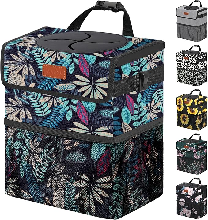 Car Trash Can for Car Cute, Bag Bin Hanging Waterproof Automotive Garbage Cans Leak Proof Vehicle Trash Can Colorful Leaves