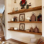 ROGMARS 48Inches Long Walnut Floating Shelves,Rustic Solid Wood Farmhouse Wall Shelves with Invisible Brackets for Bathroom, 