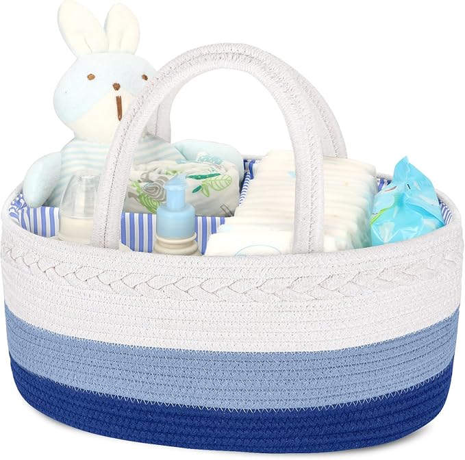 Maliton Baby Diaper Caddy Organizer, Cotton Rope Diaper Caddy Basket, Large Storage Basket for Newborn Boys and Girls, Gift f