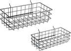Pegboard Basket Set of 2, Medium + Small Size Basket, Black - Hooks to Any Peg Board - Organize Tools, Workbench, Accessories