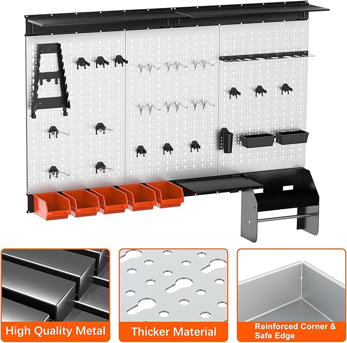 TORACK Pegboard Wall Organizer 4 ft. Garage Metal Pegboard Tool Organizer System, Tools Storage Peg Board Kit with Hooks and 