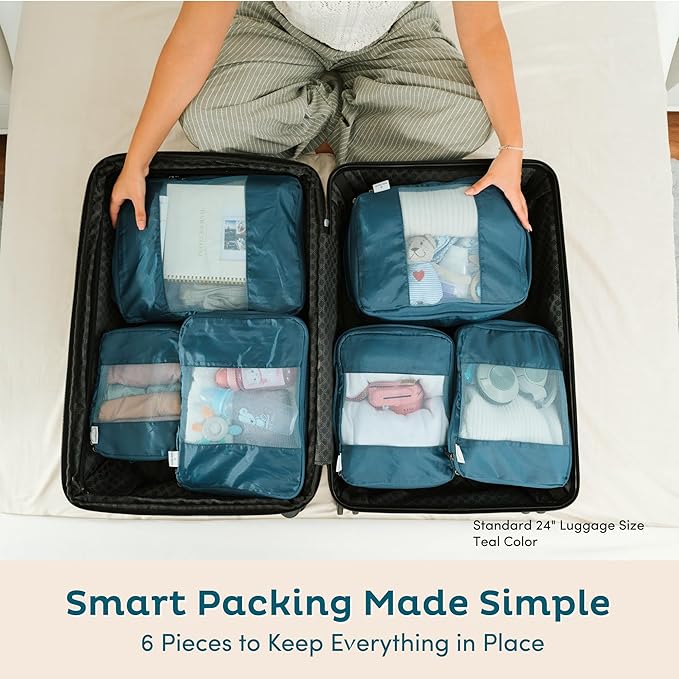 6-Pack Large Compression Packing Cubes for Travel - Lightweight Compression Packing Cube Set, Water-Resistant Luggage Organiz