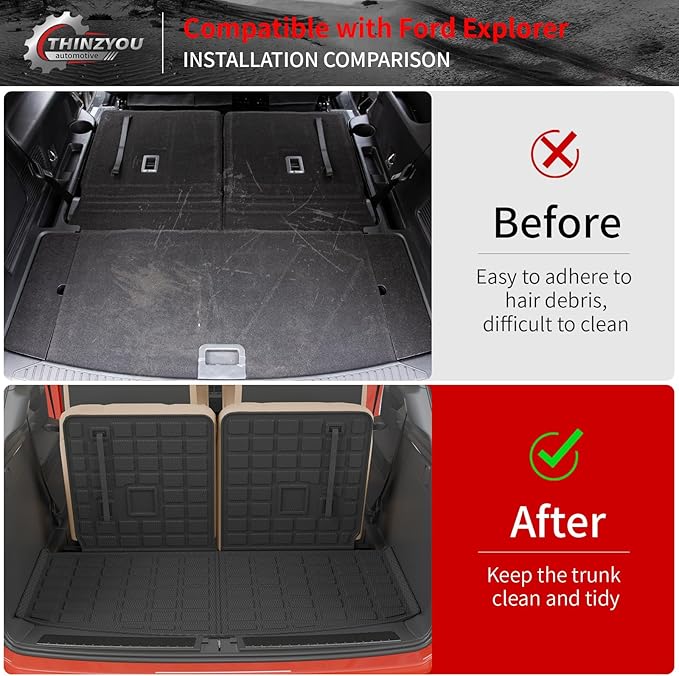 Floor Mats Compatible with 2020-2026 Ford Explorer 6 Seat Trunk Mat Cargo Liner TPE Back Seat Cover Protector 2025 Explorer Accessories (Fit 6 Seat,Trunk Mat with Backrest Mats+Floor Mats)