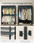SONGMICS Heavy-Duty Rolling Clothes Rack, Garment Rack, Portable Closet on Wheels, with Adjustable Mesh Shelves and Hanging R
