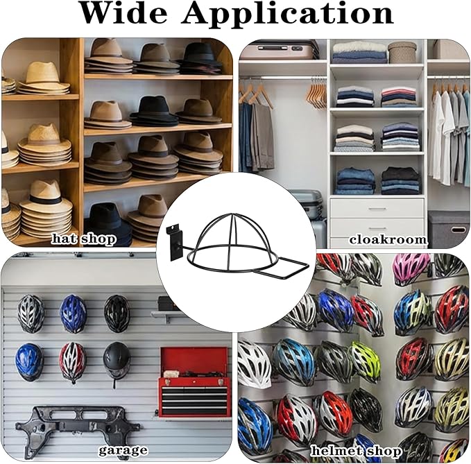 6 Pcs Metal Hat Display and Holder, Wall Mounted Slatwall Rack Organizer for Baseball Caps, Beanies, Wigs, for Home and Retai