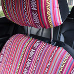 Pink Car Seat Cover Hippie Boho 4PCS Cute Western Accesories for Women Girls' GIF, Automotive Interior Covers Stripe Multi-Co