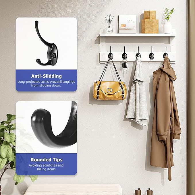 Oraich Wall Hooks with Shelf, Coat Rack Wall Mount for Coat Backpack Key Clothes Hanger, Wall Floating Shelf Hanging in Entry
