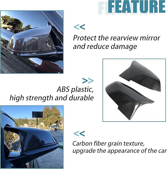 ECOTRIC Side Mirror Covers Door Mirror Cap Compatible with BMW F20 F21 F22 F23 F30 F31 F32 F33 F34 F36 F87 X1 E84 Rearview Replacement Carbon Fiber Style Pair