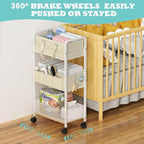 2In1 Baby Diaper Caddy & 3-Tier Rolling Cart, Diaper Caddy Organizer Carts with Dividers, Mobile Metal Utility Cart for Nurse