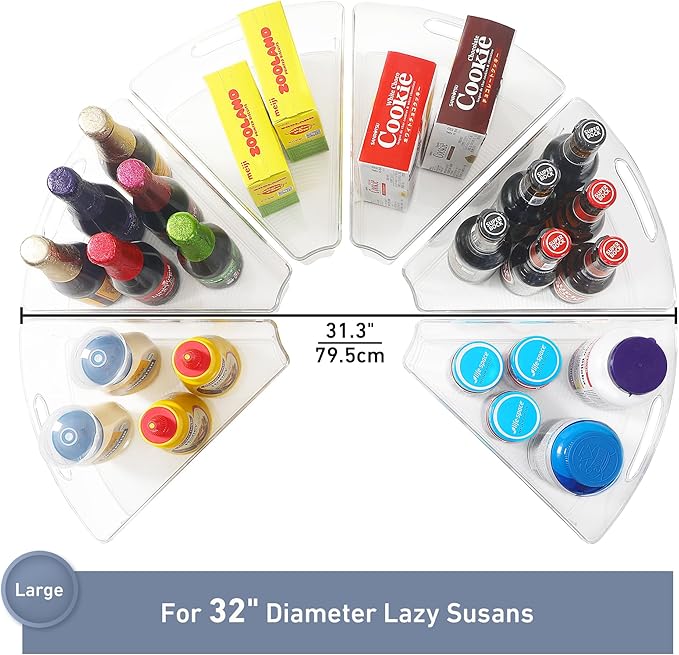 Leeden Lazy Susan Organizer for 32" Diameter Corner Lazy Susan, Plastic Kitchen Cabinet Storage Bins with Handle, 6 Packs, 1/