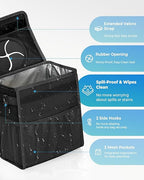 Corduroy Car Trash Can with Lid and Mesh Pockets - Leakproof Organizer,Multipurpose Waterproof Garbage Can/Trash Bin for Car(Black-3 Gallons)