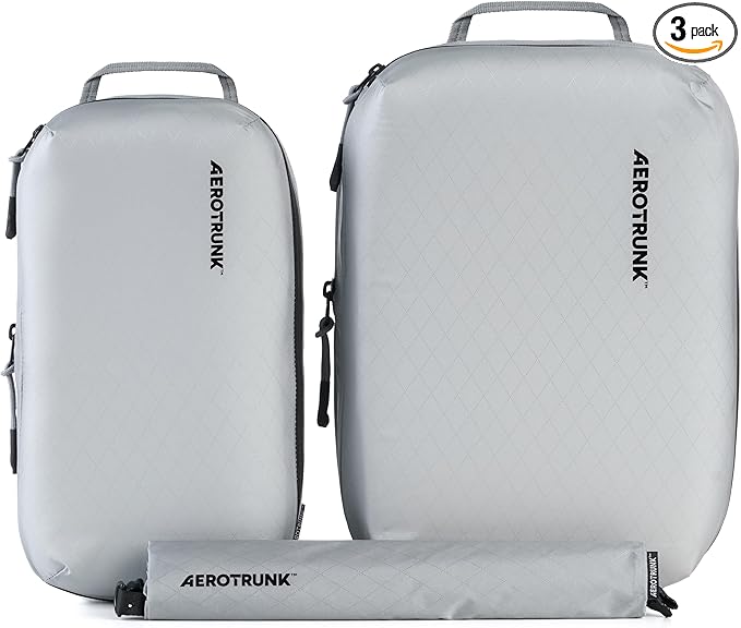 Aerotrunk Ultralight Compression Packing Cubes - Lightweight Travel Organizers for Suitcases and Luggage (3-Pack, Light Grey)