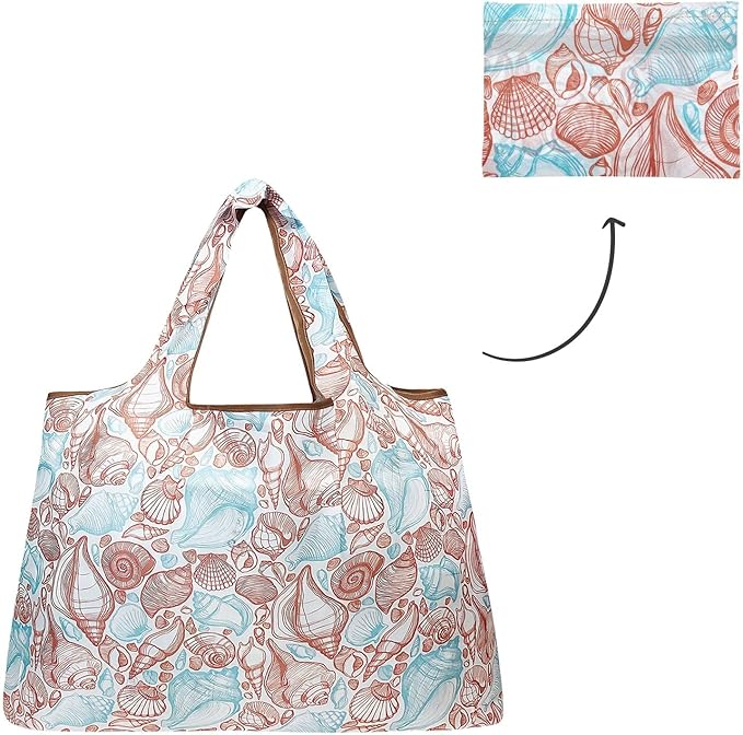 allydrew Large Foldable Tote Nylon Reusable Grocery Bags, 6 Pack