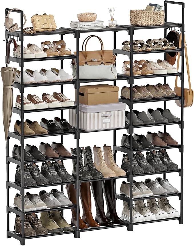 WOWLIVE 9 Tiers Large Shoe Rack Storage Organizer for Closet 50-55 Pairs Shoe Tower Unit Shelf Stackable Shoe Rack with Metal