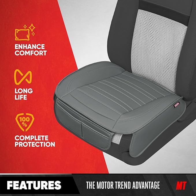 Motor Trend Car Seat Covers for Front & Rear Full Set - Nappa Leather Seat Protectors for Cars, Trucks & SUVs - Gray Automoti