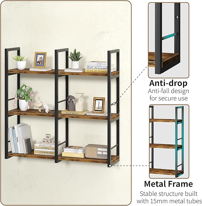 31.5 Inch Floating Shelves, 6 Tier Wood Shelves for Wall, Heavy Duty Wide Wall Mount Shelves for Living Room Bedroom Kitchen 
