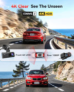 REDTIGER Dash Cam 4K Front and 1080P Rear, STARVIS 2 Sensor, 5.8GHz WiFi (20MB/s), GPS, WDR & HDR Night Vision, 170°Wide Angl