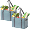 VENO 2 Pack 8 Gallon Reusable Grocery Bags, Extra Large Shopping Bags for groceries, Utility Tote with Handles and Hard Bottom, Foldable Cart Organizer, Water Resistant, Heavy-Duty (Light Blue)