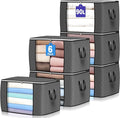90 L Large Storage Bags, 6 Pack Clothes Storage Bins Foldable Closet Organizers Storage Containers with Reinforced Handle for