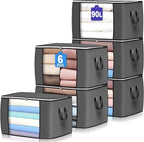 90 L Large Storage Bags, 6 Pack Clothes Storage Bins Foldable Closet Organizers Storage Containers with Reinforced Handle for