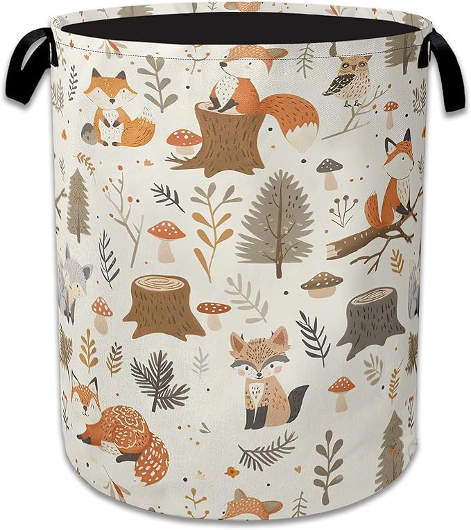 Woodland Fox Laundry Basket Collapsible Laundry Hamper, Oxford Cloth Storage Bin for Room/Bathroom/Bedroom/Dormitories 16" X 