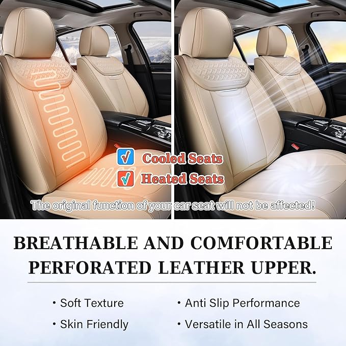 Coverado Seat Covers, Car Seat Covers Front Seats, Beige Nappa Leather Car Seat Covers, 2 Pack Waterproof Front Seat Covers, 