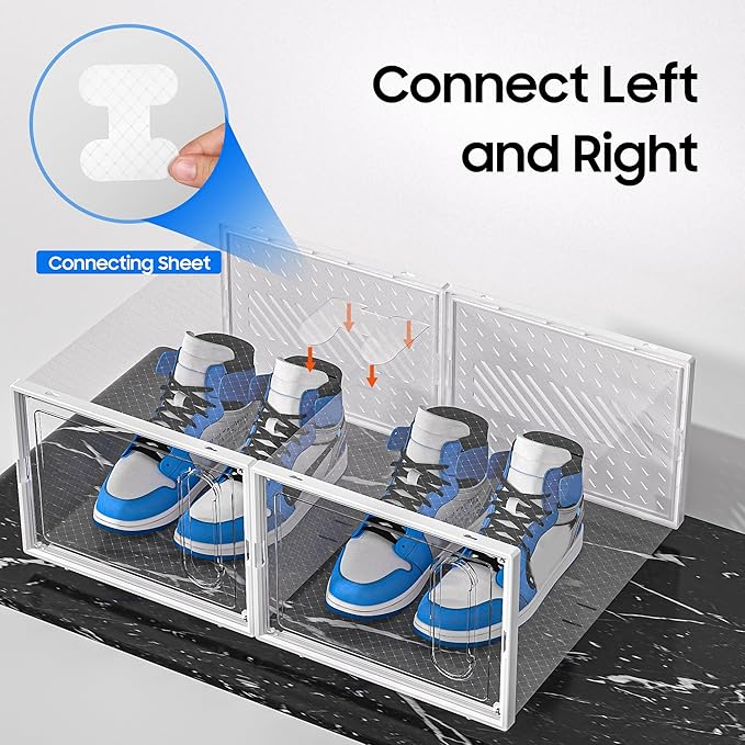 eWonLife Large Shoe Organizer Storage Box with Magnetic Door,12 Pack Clear Plastic Stackable Sneaker Containers for Closet, C