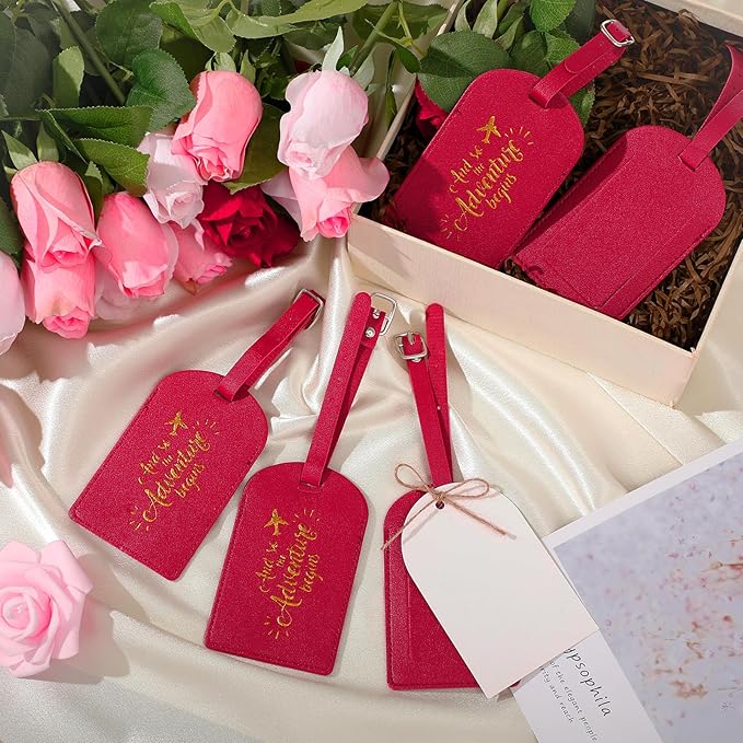 Amylove Bulk Luggage Tags Wedding Favors Adventure Begins Luggage Tags for Guests Travel Tag for Suitcase Bridal Gift 24 Pack