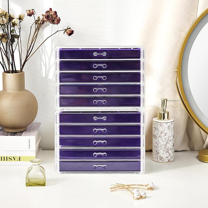 ProCase Earring Holder Organizer Jewelry Box with 10 Drawers, Acrylic Clear Earring Case with Adjustable Velvet Trays for Wom
