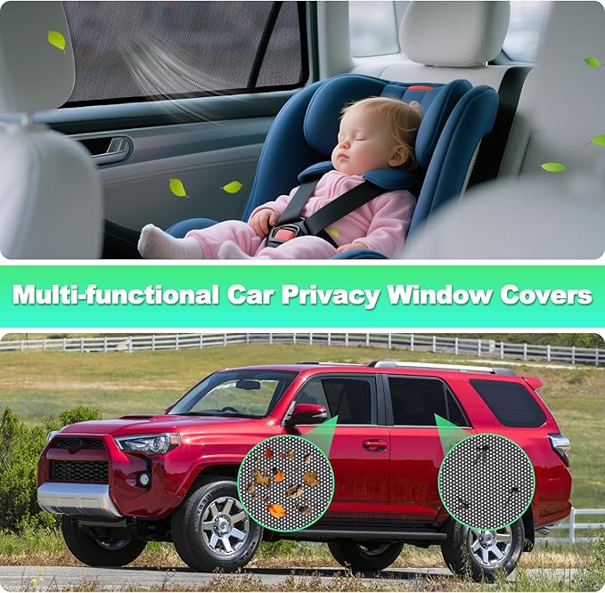 2011-2023 4Runner Window Shades -Car Window Shade for Baby and Driver, Breathable Mesh Car Privacy Curtains for Side Windows, UV Protection and Heat Insulation for Road Trips, Napping