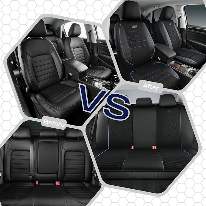 Skechers Air-Cooled Memory Foam Seat Covers,Mesh Thick Car Seat Covers,Piping Leather Car Seat Cover,Airbag Compatible,Automo