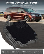3W Floor Mats(with Carpets) & Cargo Liner Fit for Honda Odyssey 2026 2025-2018, TPE All Weather Waterproof Custom Fit Floor Liners Carpet and Truck Car Liners for Honda Odyssey 1-3 Rows, Black