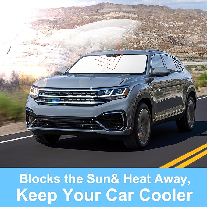 TINGLU Sun Shade for Volkswagen Atlas VW Atlas Cross Sport 2018-2025 2026 Accessories Windshield Sun Shade Window Shade UV Rays Protection Sun Visor Cover with Steering Wheel Sunshade Storage Bag