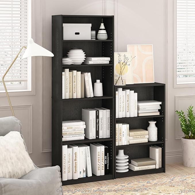 Furinno Jaya Book Shelf, 3-Tier Bookshelf, Bookcase with Adjustable Shelves, 9.5 x 24.5 x 40.3, for Living Room, Bedroom, Hom