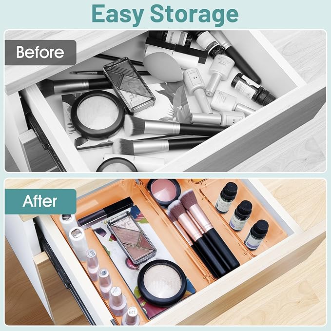 WOWBOX 25 PCS Plastic Drawer Organizer Set, 4 Sizes Desk Drawer Divider Organizers and Storage Bins for Makeup, Jewelry, Gadg