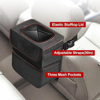 Simple Deluxe Car Trash Can With Lid, Storage Pockets, Leak-Proof Garbage Container, Adjustable Straps, Waterproof, Portable, Collapsible, 2 Gallon, Black
