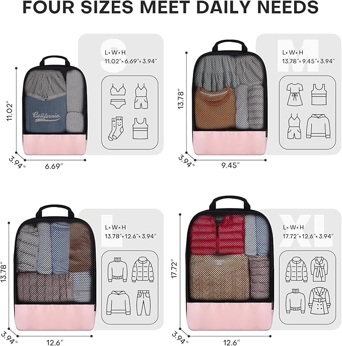 4 PCS Set Compression Packing Cubes for Travel, Lightweight Packaging Organizer Bags for Carry On Space Saving, Travel Essent