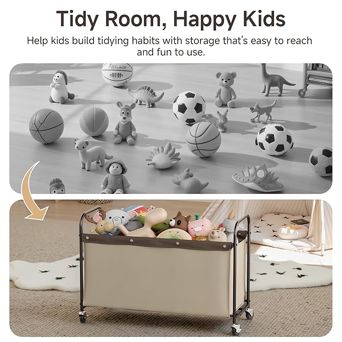 StorageWorks Toy Box with Wheels for Kids, 135L Large Toy Storage Chest and Organizer, 23" Metal Toybox with 360° Swivel Whee