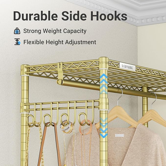 VIPEK R3 Heavy Duty Clothes Rack with Lockable Wheels, Rolling Portable Closet with Adjustable Shelves & Hanging Rod & Side H