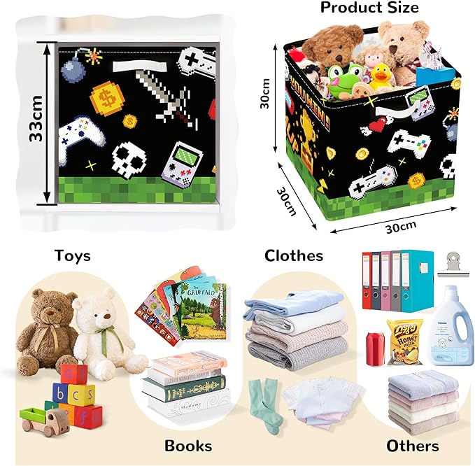 Clastyle Video Game Kid Storage Cube Organizer Set Black Gamepad Closet Clothes Cube Storage Bin Nursery Toddler Toy Box Ches