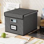 Huolewa File Organizer Boxes with Lids, Linen Office Document Storage Boxes, Filing Boxes, Decorative Small File Boxes for Ha